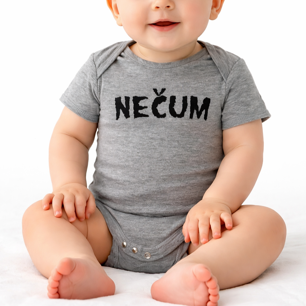 Dětské šedé body s potiskem NEČUM